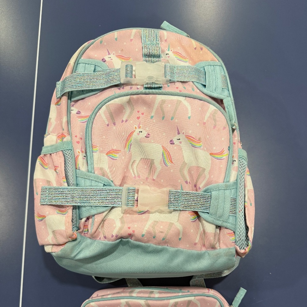 Pottery Barn Kids Pink unicorn; Size Small. And Pencil Case.